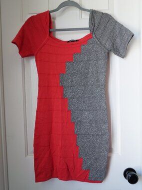 WOW Couture Red and Silver Bandage Glittery Party Club Dress Large